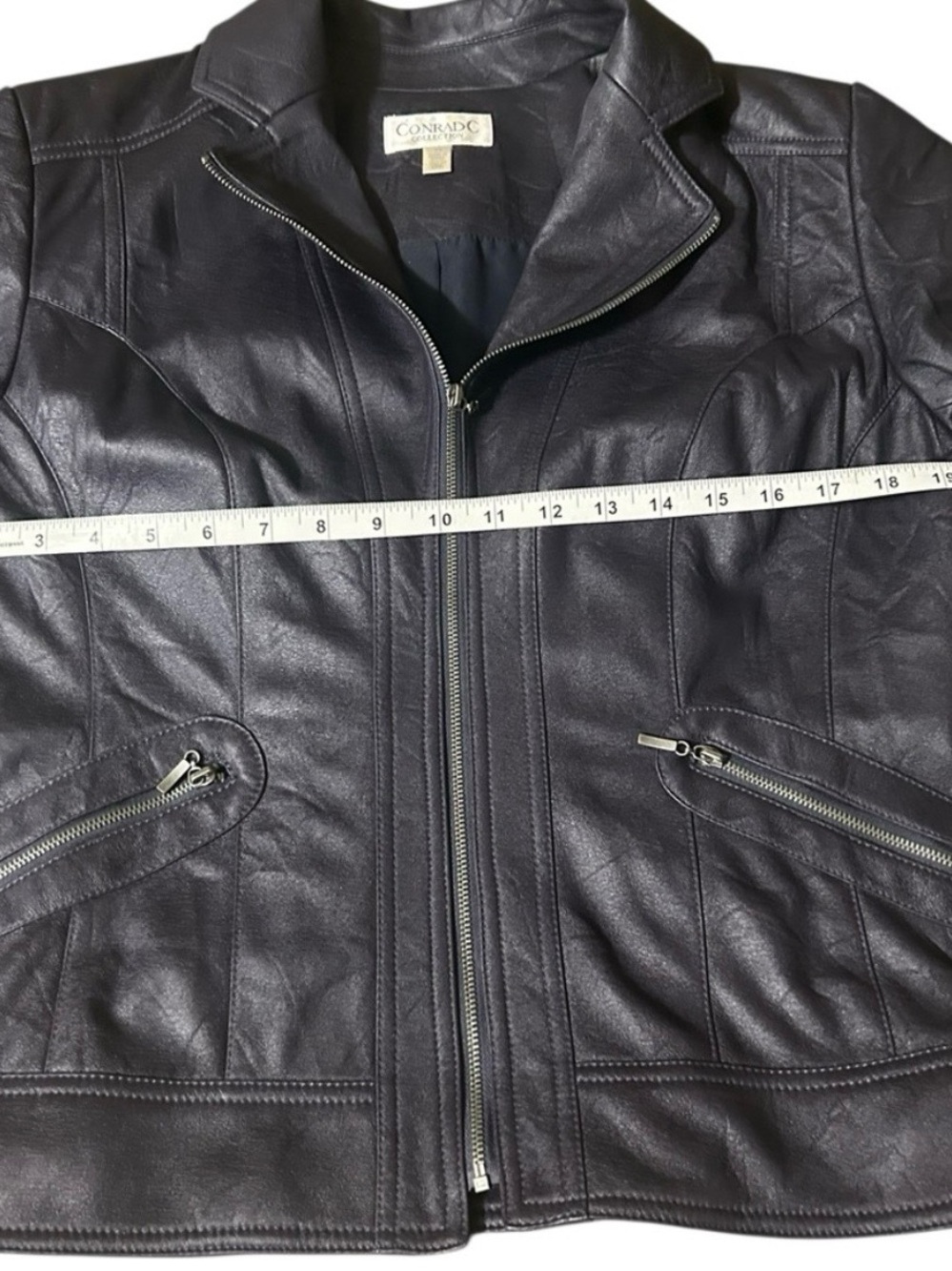 Vintage Y2K Conrad C Collection Eggplant Purple Faux Leather Moto Jacket Size 14 - Picture 6 of 7